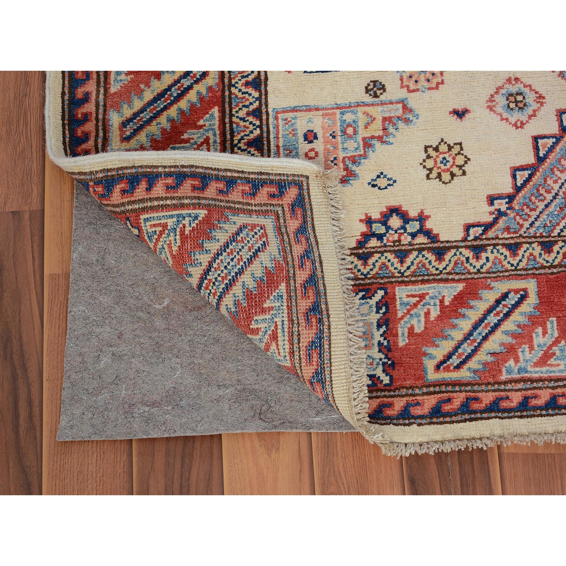 4'x5'6" Ivory Special Kazak Tribal Design Pure Wool Hand Knotted